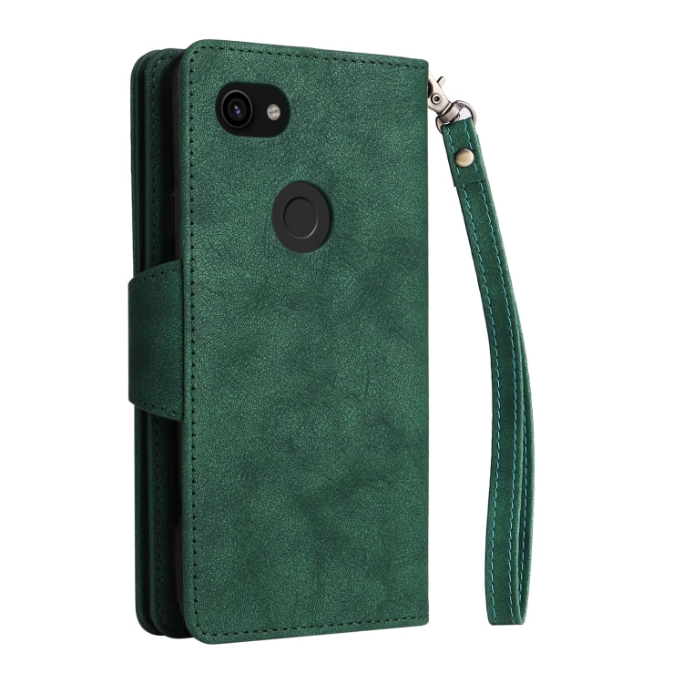 For Google Pixel 3A Rivet Buckle 9 Cards Three Fold Leather Phone Case(Green)