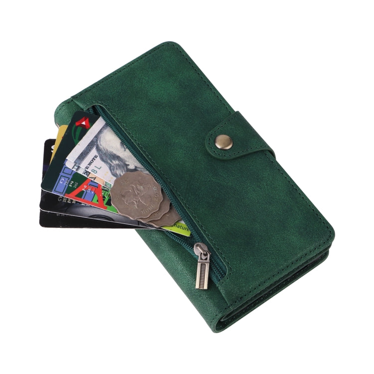 For Google Pixel 3A Rivet Buckle 9 Cards Three Fold Leather Phone Case(Green)