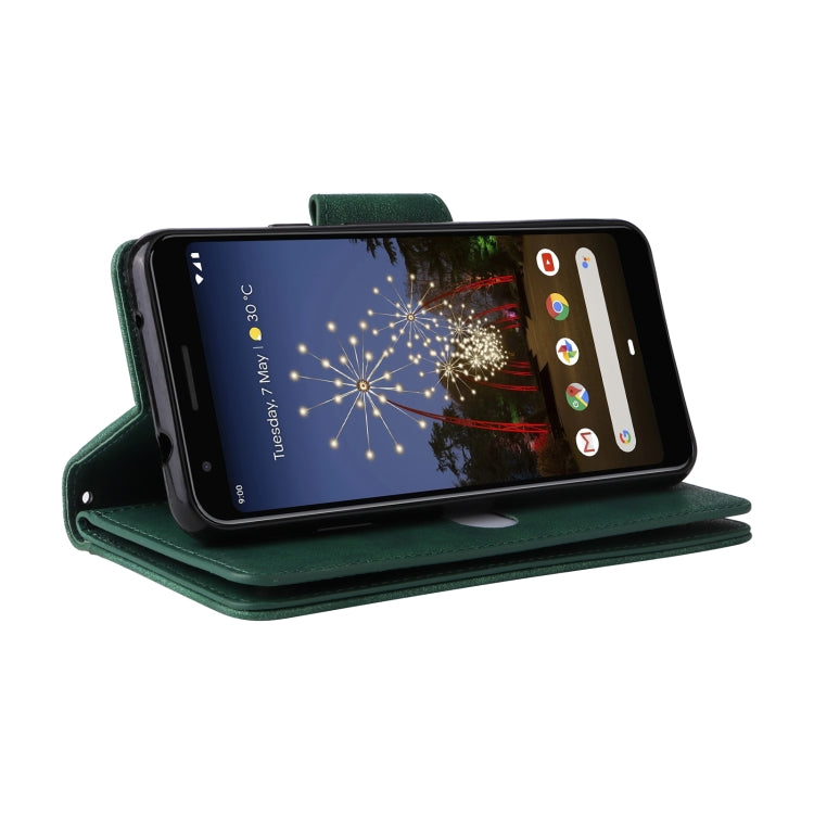 For Google Pixel 3A Rivet Buckle 9 Cards Three Fold Leather Phone Case(Green)