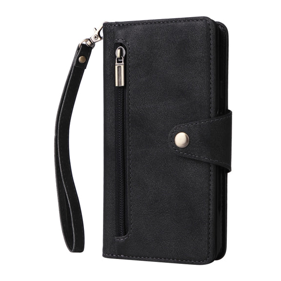 For Google Pixel 3A XL Rivet Buckle 9 Cards Three Fold Leather Phone Case(Black)