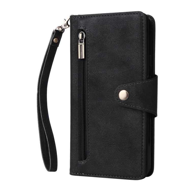 For Google Pixel 3A XL Rivet Buckle 9 Cards Three Fold Leather Phone Case(Black)