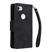 For Google Pixel 3A XL Rivet Buckle 9 Cards Three Fold Leather Phone Case(Black)