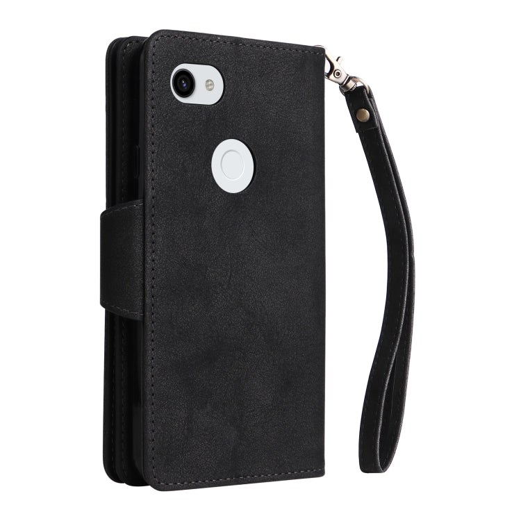 For Google Pixel 3A XL Rivet Buckle 9 Cards Three Fold Leather Phone Case(Black)