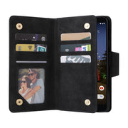 For Google Pixel 3A XL Rivet Buckle 9 Cards Three Fold Leather Phone Case(Black)