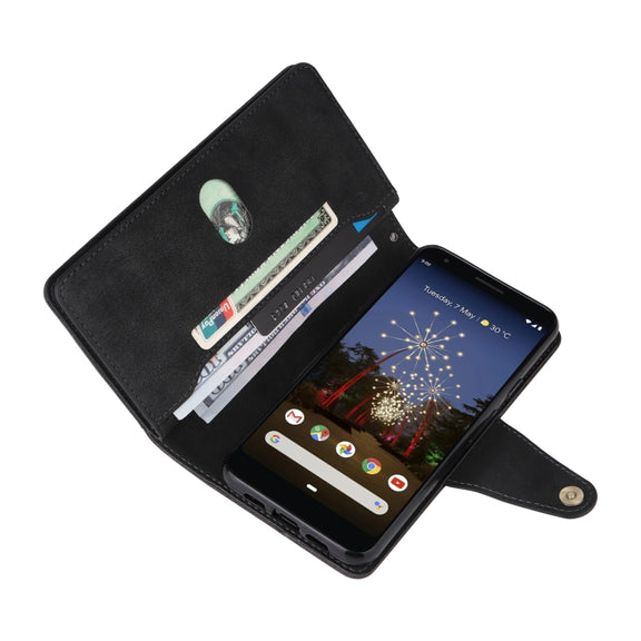 For Google Pixel 3A XL Rivet Buckle 9 Cards Three Fold Leather Phone Case(Black)