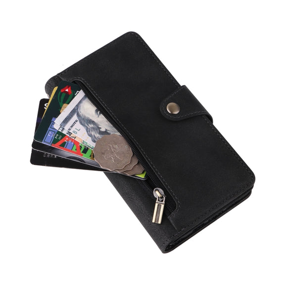 For Google Pixel 3A XL Rivet Buckle 9 Cards Three Fold Leather Phone Case(Black)
