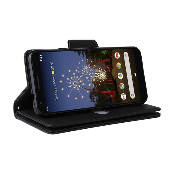 For Google Pixel 3A XL Rivet Buckle 9 Cards Three Fold Leather Phone Case(Black)