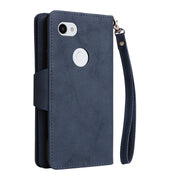 For Google Pixel 3A XL Rivet Buckle 9 Cards Three Fold Leather Phone Case(Blue)