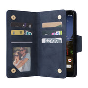 For Google Pixel 3A XL Rivet Buckle 9 Cards Three Fold Leather Phone Case(Blue)