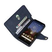 For Google Pixel 3A XL Rivet Buckle 9 Cards Three Fold Leather Phone Case(Blue)