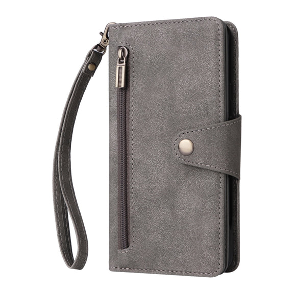 For Google Pixel 3A XL Rivet Buckle 9 Cards Three Fold Leather Phone Case(Grey)