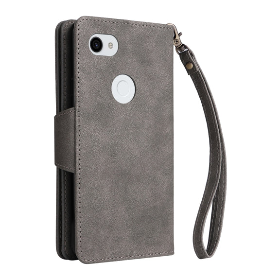 For Google Pixel 3A XL Rivet Buckle 9 Cards Three Fold Leather Phone Case(Grey)