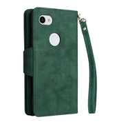 For Google Pixel 3A XL Rivet Buckle 9 Cards Three Fold Leather Phone Case(Green)