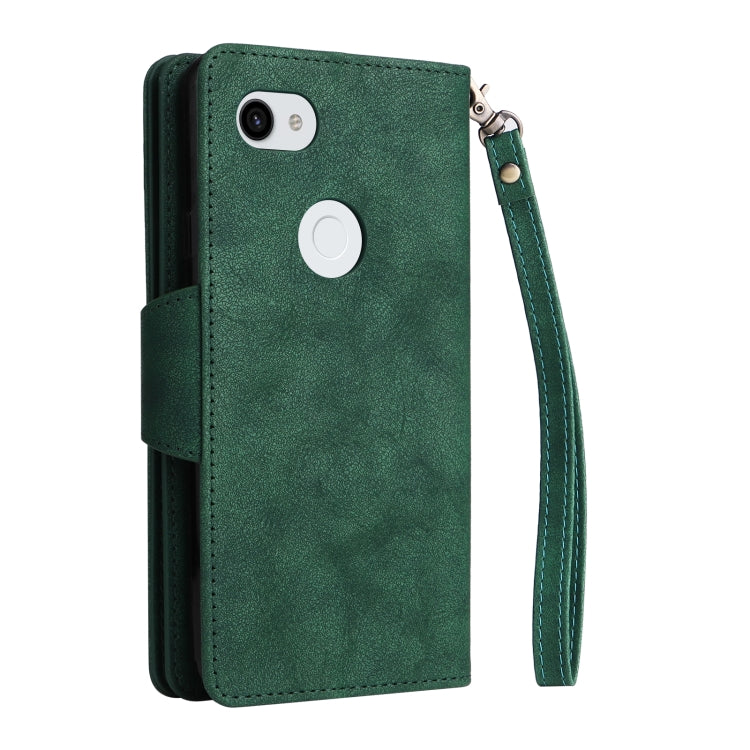For Google Pixel 3A XL Rivet Buckle 9 Cards Three Fold Leather Phone Case(Green)