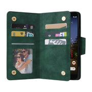 For Google Pixel 3A XL Rivet Buckle 9 Cards Three Fold Leather Phone Case(Green)