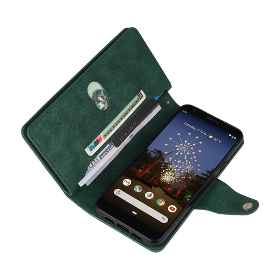 For Google Pixel 3A XL Rivet Buckle 9 Cards Three Fold Leather Phone Case(Green)