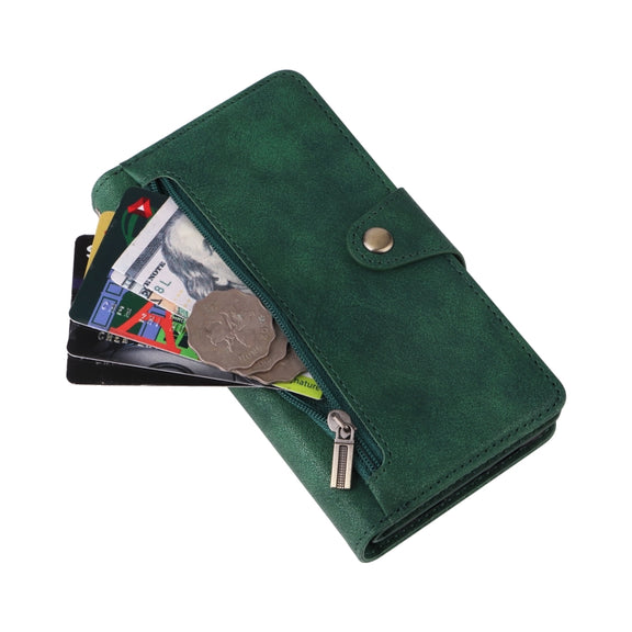 For Google Pixel 3A XL Rivet Buckle 9 Cards Three Fold Leather Phone Case(Green)