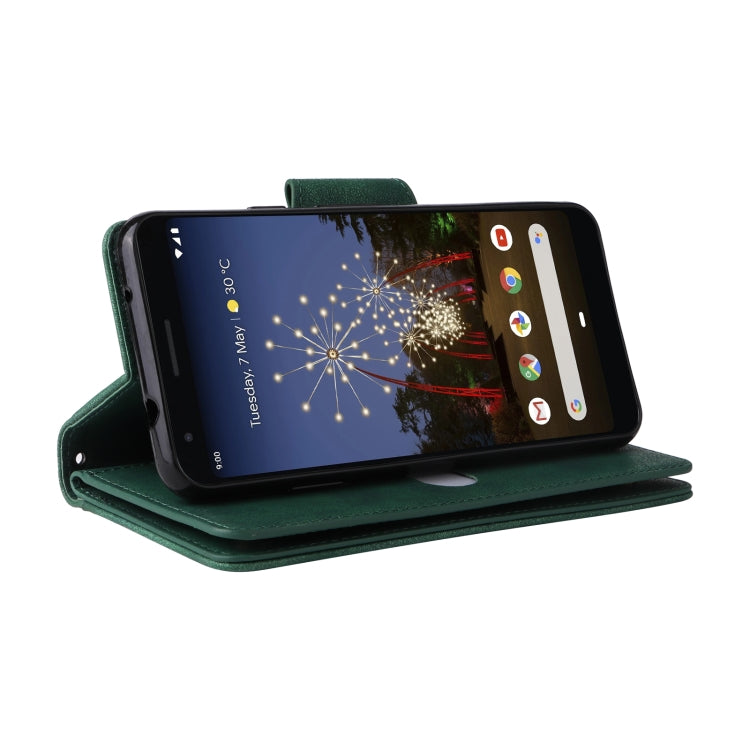 For Google Pixel 3A XL Rivet Buckle 9 Cards Three Fold Leather Phone Case(Green)