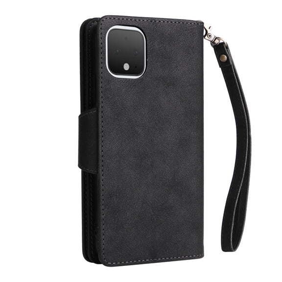 For Google Pixel 4 Rivet Buckle 9 Cards Three Fold Leather Phone Case(Black)