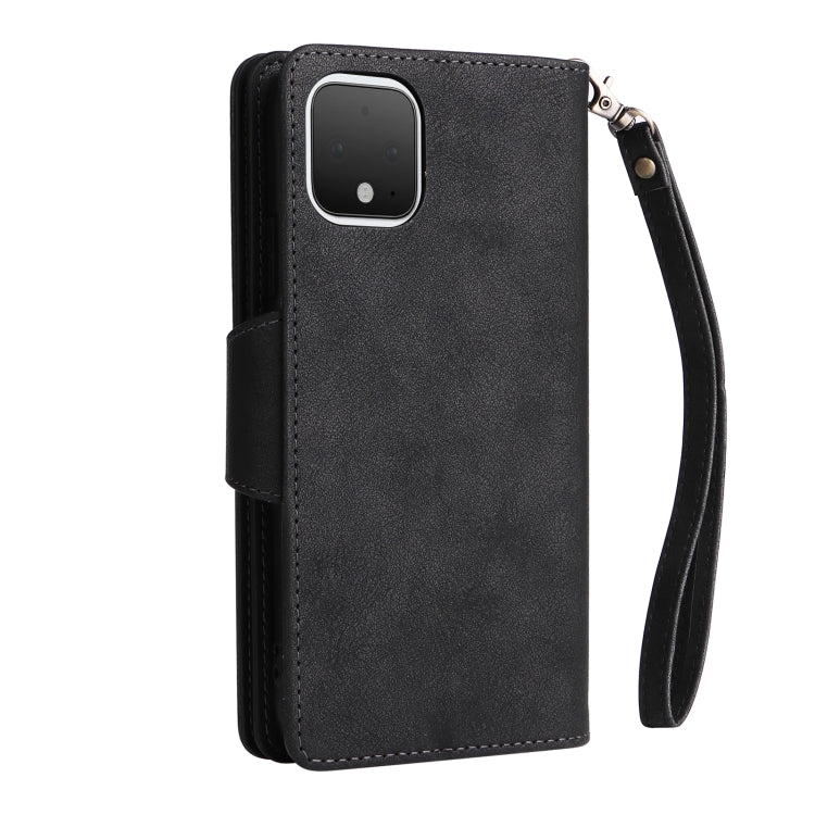 For Google Pixel 4 Rivet Buckle 9 Cards Three Fold Leather Phone Case(Black)