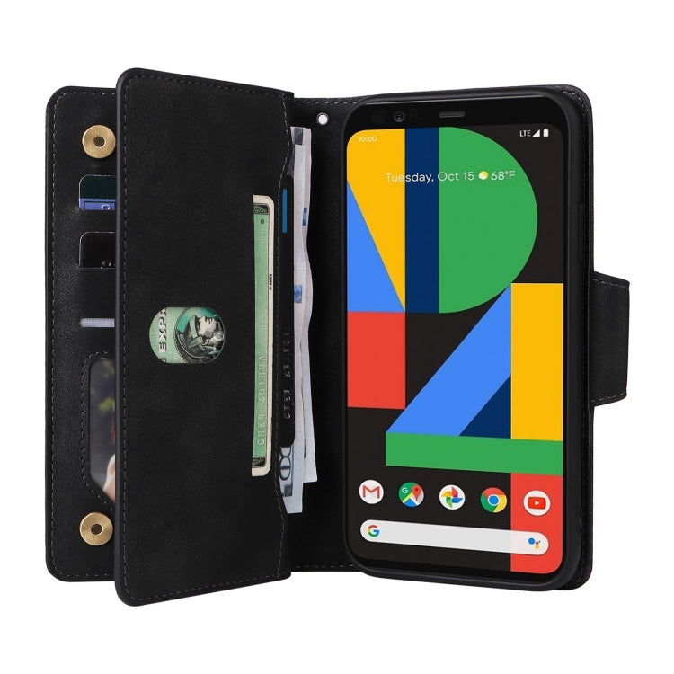 For Google Pixel 4 Rivet Buckle 9 Cards Three Fold Leather Phone Case(Black)