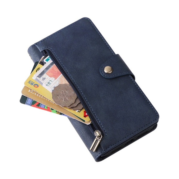 For Google Pixel 4 Rivet Buckle 9 Cards Three Fold Leather Phone Case(Blue)