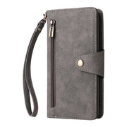 For Google Pixel 4 Rivet Buckle 9 Cards Three Fold Leather Phone Case(Grey)