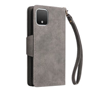 For Google Pixel 4 Rivet Buckle 9 Cards Three Fold Leather Phone Case(Grey)