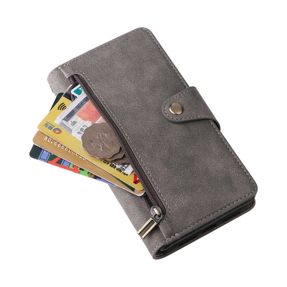 For Google Pixel 4 Rivet Buckle 9 Cards Three Fold Leather Phone Case(Grey)