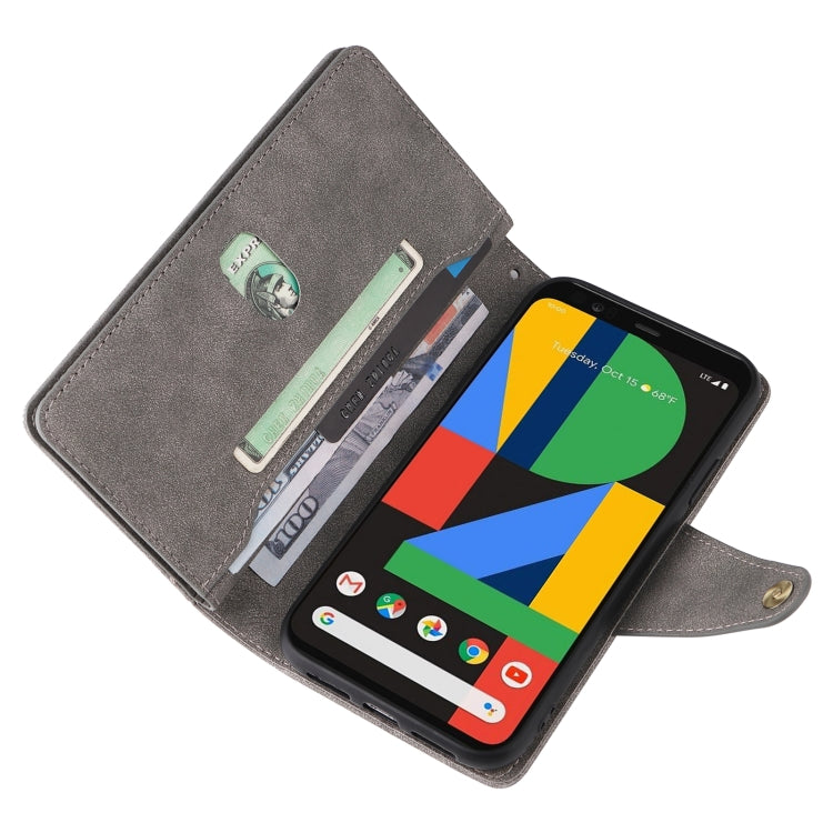 For Google Pixel 4 Rivet Buckle 9 Cards Three Fold Leather Phone Case(Grey)