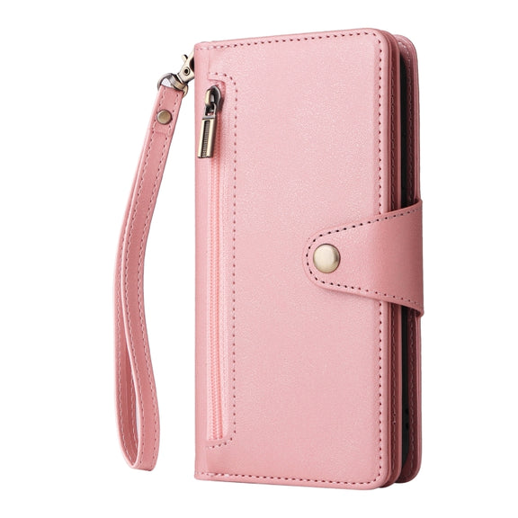 For Google Pixel 4 Rivet Buckle 9 Cards Three Fold Leather Phone Case(Rose Gold)