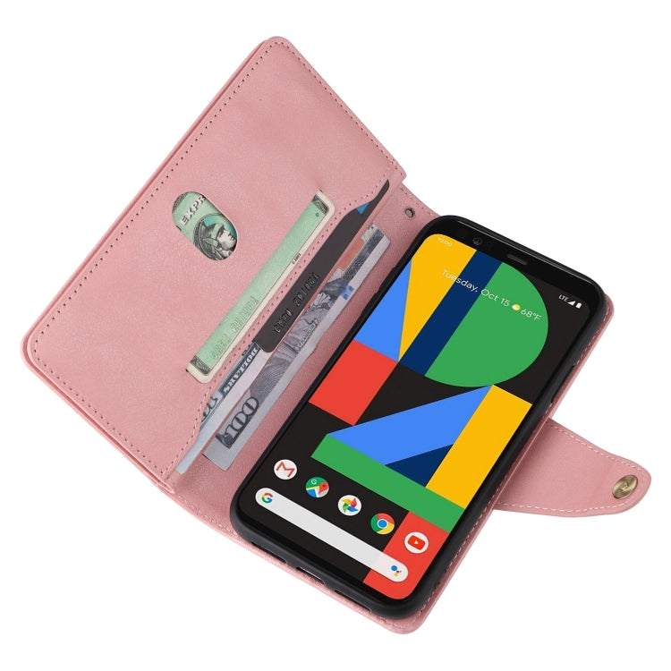 For Google Pixel 4 Rivet Buckle 9 Cards Three Fold Leather Phone Case(Rose Gold)