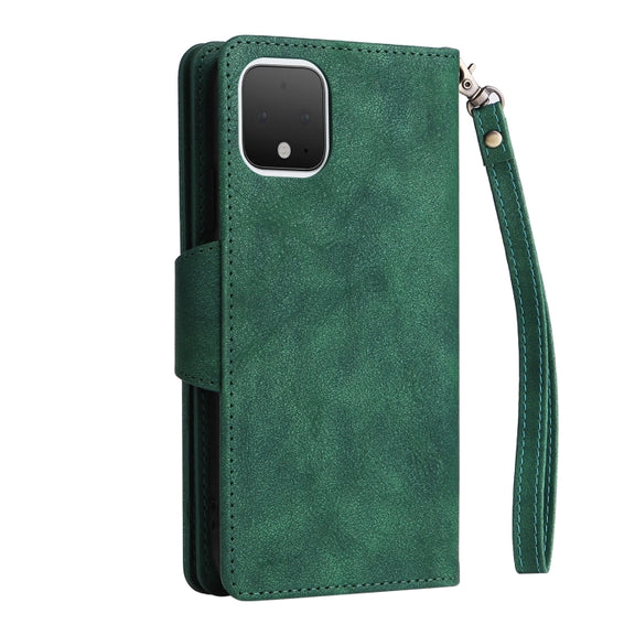 For Google Pixel 4 Rivet Buckle 9 Cards Three Fold Leather Phone Case(Green)
