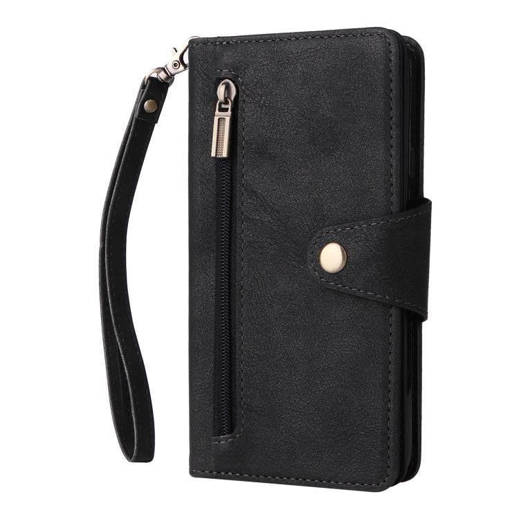 For Google Pixel 4A 4G Rivet Buckle 9 Cards Three Fold Leather Phone Case(Black)