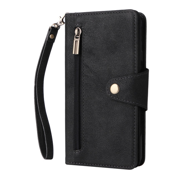 For Google Pixel 4A 4G Rivet Buckle 9 Cards Three Fold Leather Phone Case(Black)