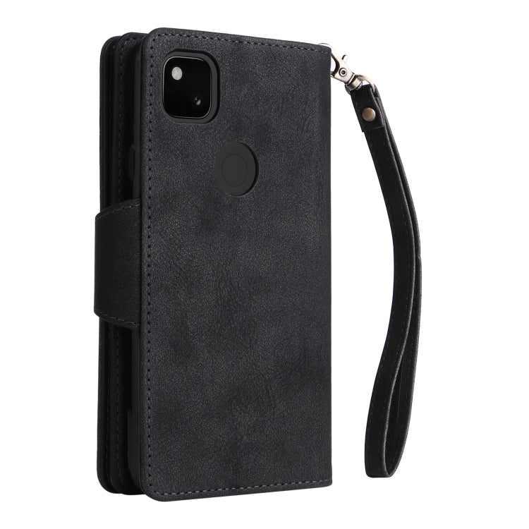 For Google Pixel 4A 4G Rivet Buckle 9 Cards Three Fold Leather Phone Case(Black)