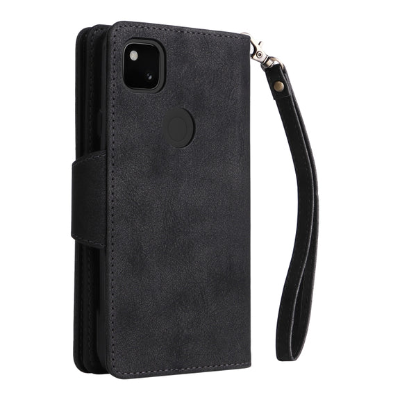 For Google Pixel 4A 4G Rivet Buckle 9 Cards Three Fold Leather Phone Case(Black)
