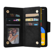 For Google Pixel 4A 4G Rivet Buckle 9 Cards Three Fold Leather Phone Case(Black)