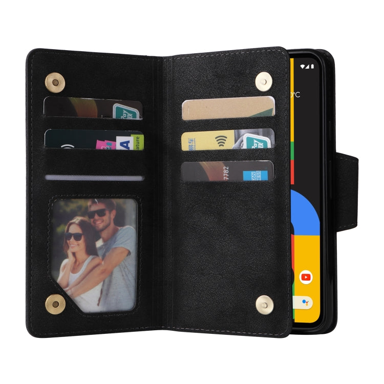 For Google Pixel 4A 4G Rivet Buckle 9 Cards Three Fold Leather Phone Case(Black)