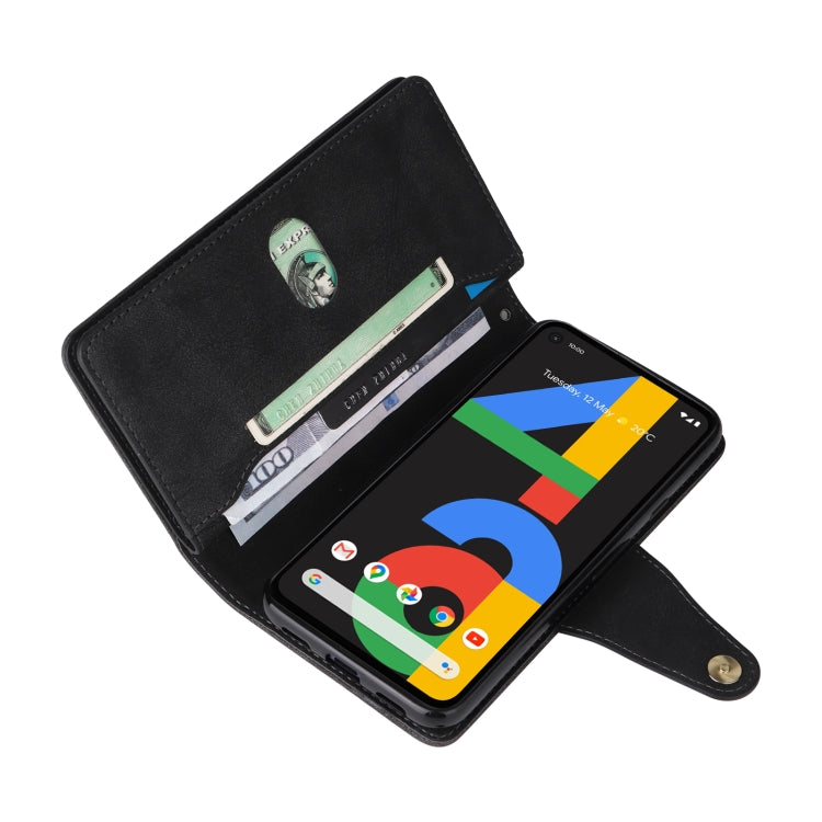 For Google Pixel 4A 4G Rivet Buckle 9 Cards Three Fold Leather Phone Case(Black)
