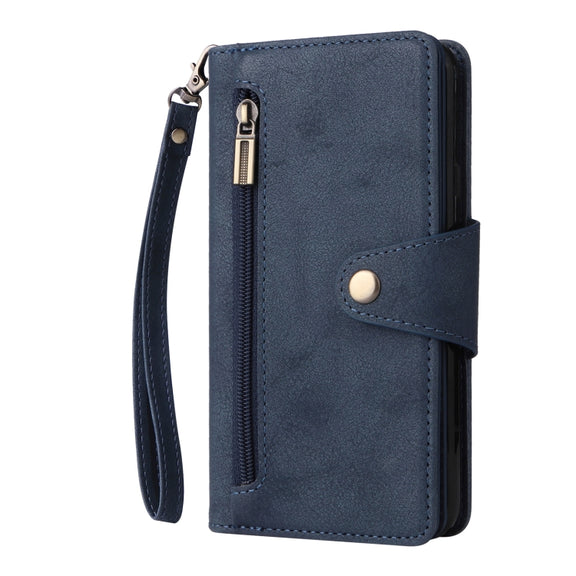 For Google Pixel 4A 4G Rivet Buckle 9 Cards Three Fold Leather Phone Case(Blue)