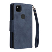 For Google Pixel 4A 4G Rivet Buckle 9 Cards Three Fold Leather Phone Case(Blue)