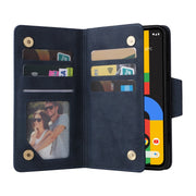 For Google Pixel 4A 4G Rivet Buckle 9 Cards Three Fold Leather Phone Case(Blue)