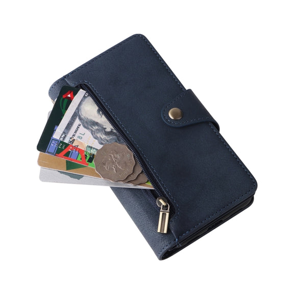 For Google Pixel 4A 4G Rivet Buckle 9 Cards Three Fold Leather Phone Case(Blue)