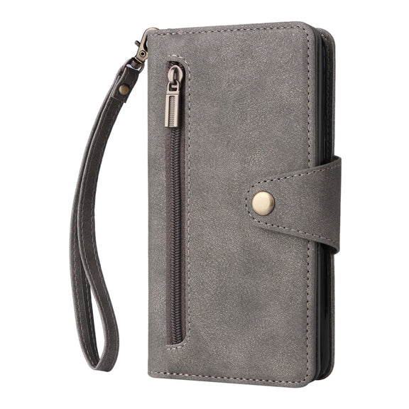 For Google Pixel 4A 4G Rivet Buckle 9 Cards Three Fold Leather Phone Case(Grey)