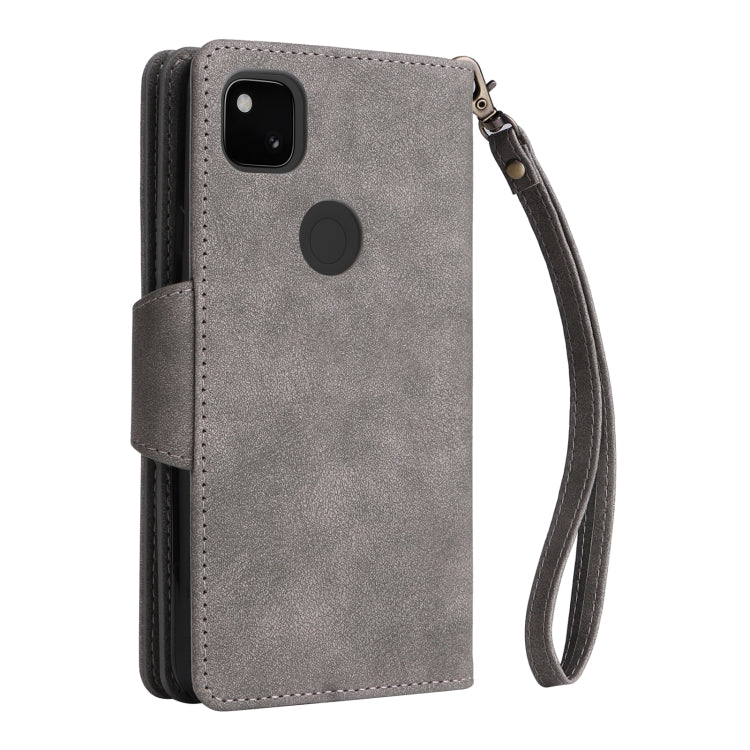For Google Pixel 4A 4G Rivet Buckle 9 Cards Three Fold Leather Phone Case(Grey)