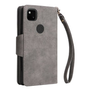 For Google Pixel 4A 4G Rivet Buckle 9 Cards Three Fold Leather Phone Case(Grey)