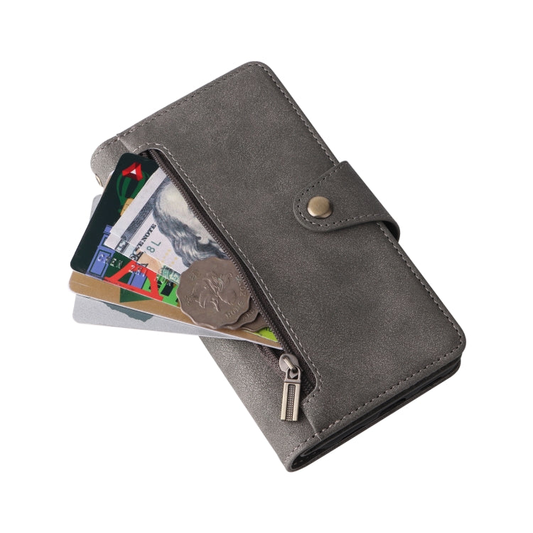 For Google Pixel 4A 4G Rivet Buckle 9 Cards Three Fold Leather Phone Case(Grey)