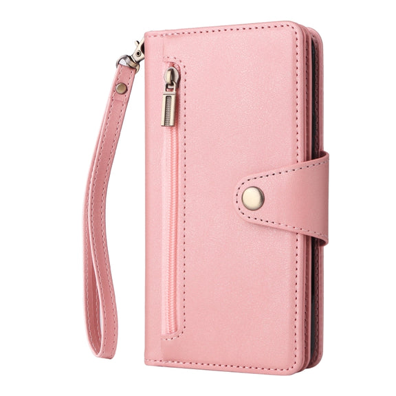 For Google Pixel 4A 4G Rivet Buckle 9 Cards Three Fold Leather Phone Case(Rose Gold)
