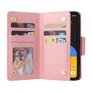 For Google Pixel 4A 4G Rivet Buckle 9 Cards Three Fold Leather Phone Case(Rose Gold)